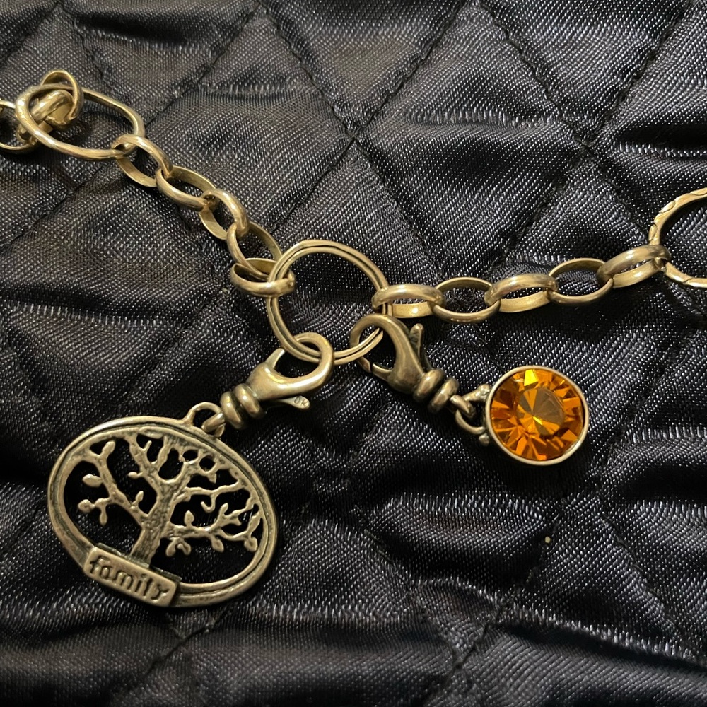 Silpada 19” silver necklace with detachable family and topaz crystal charms
